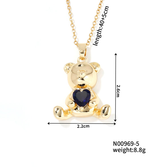 Women's Zircon Love Bear Heart Pendant Twisted Chain Necklace Fashionable With Animal Zodiac Design
