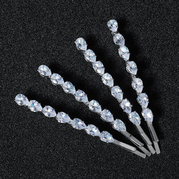 Women's Zircon Rhinestone Side Hair Clip Metal Bangs Hairpin Elegant Diamond Design Luxury Daily Headwear Accessory