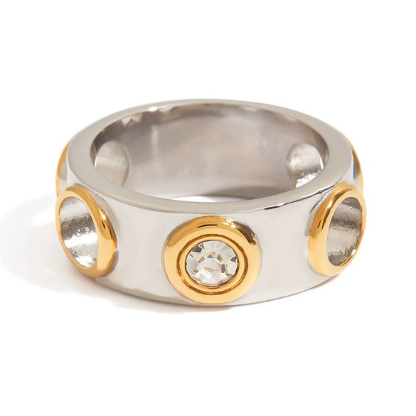 Women's Zircon Ring Stainless Steel Geometric Style Electroplated