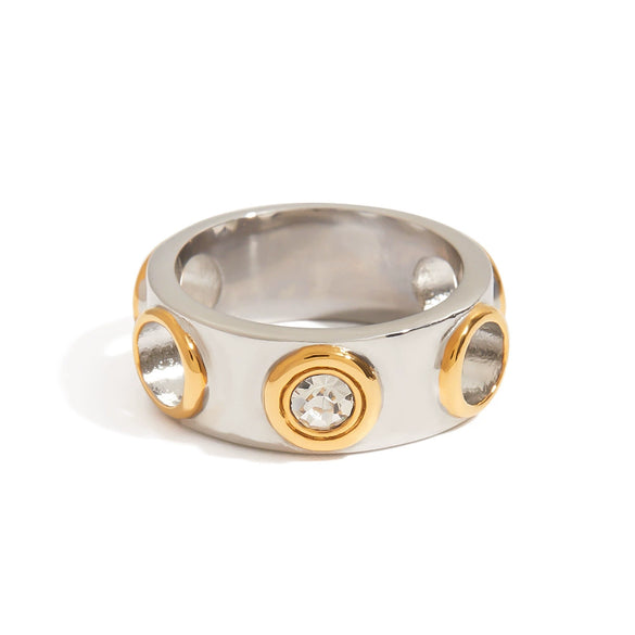 Women's Zircon Ring Stainless Steel Geometric Style Electroplated