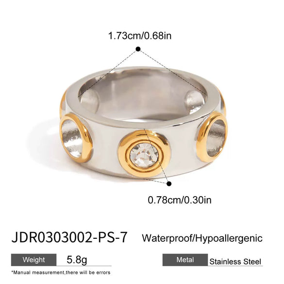 Women's Zircon Ring Stainless Steel Geometric Style Electroplated