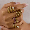 Women's Zircon Ring Stainless Steel Nonfading Light Luxury Geometric Electroplated Jewelry
