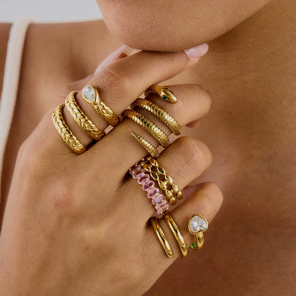 Women's Zircon Ring Stainless Steel Nonfading Light Luxury Geometric Electroplated Jewelry