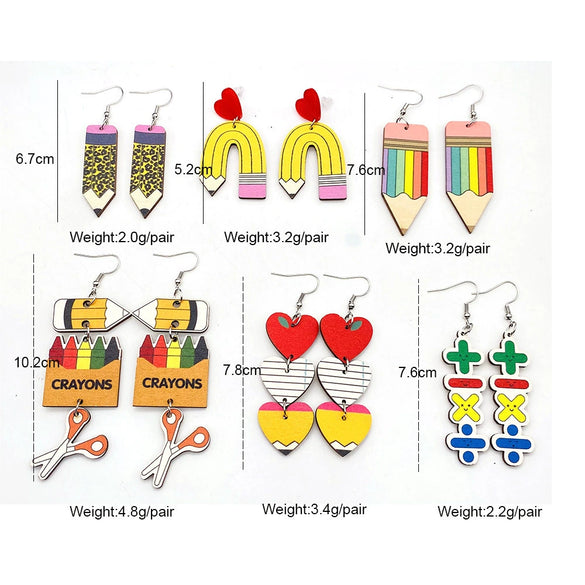 Wood Handmade Earrings With Leopard Print Heart Ushaped And Geometric Patterns