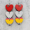 Wood Handmade Earrings With Leopard Print Heart Ushaped And Geometric Patterns
