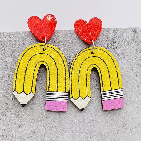 Wood Handmade Earrings With Leopard Print Heart Ushaped And Geometric Patterns