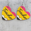 Wood Handmade Earrings With Leopard Print Heart Ushaped And Geometric Patterns