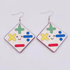 Wood Handmade Earrings With Leopard Print Heart Ushaped And Geometric Patterns