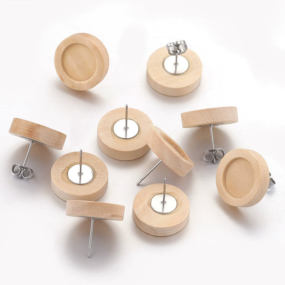 Wooden Earring Holder Cartoon Style Round Pattern Electroplated Diy Jewelry Accessories