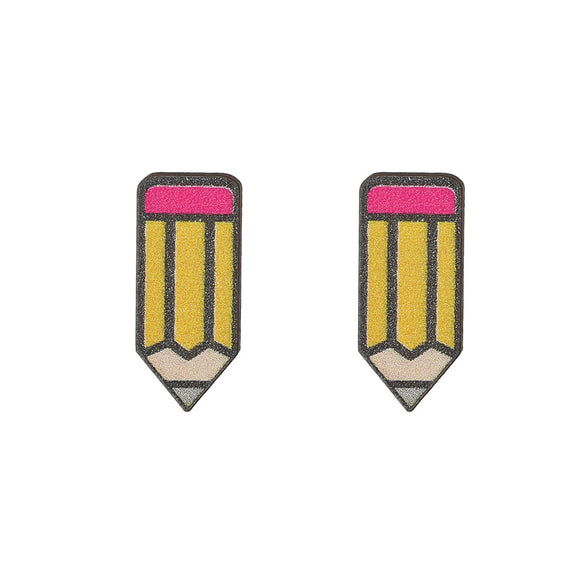 Wooden Handmade Simple Style Book Scissors Caliper Pencil Earrings