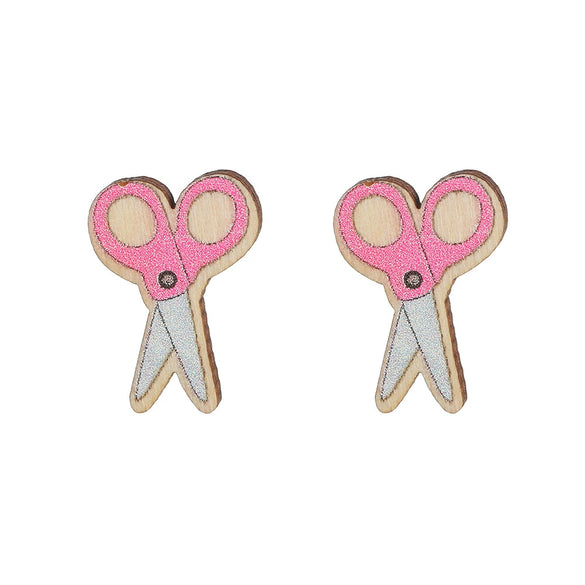 Wooden Handmade Simple Style Book Scissors Caliper Pencil Earrings