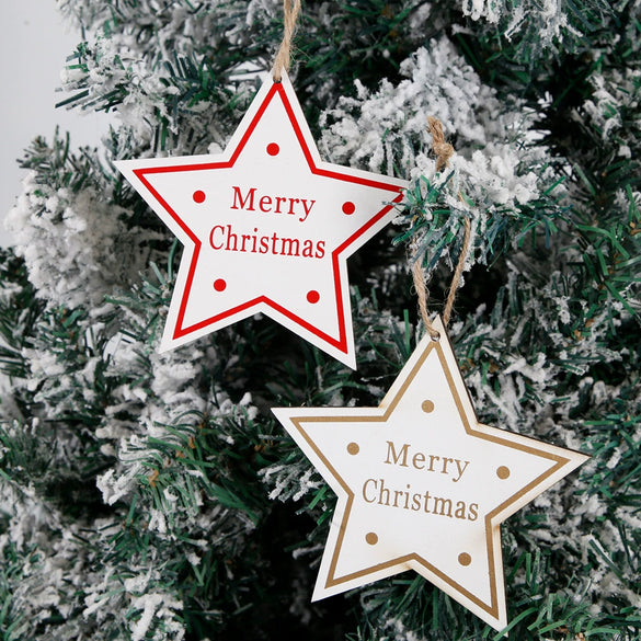 Wooden Hanging Christmas Decorations With Letter And Fivepointed Star