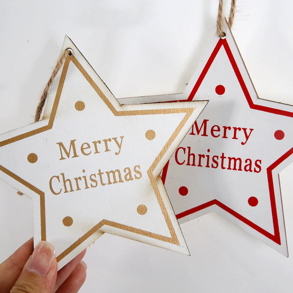 Wooden Hanging Christmas Decorations With Letter And Fivepointed Star