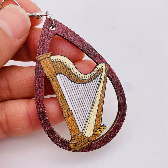 Wooden Hollow Electronic Guitar Earrings Handmade With Ushaped Drop Shape Geometric Pattern For Women