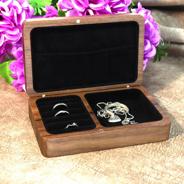 Wooden Jewelry Storage Box For Rings Bracelets Earrings Necklaces Black Walnut