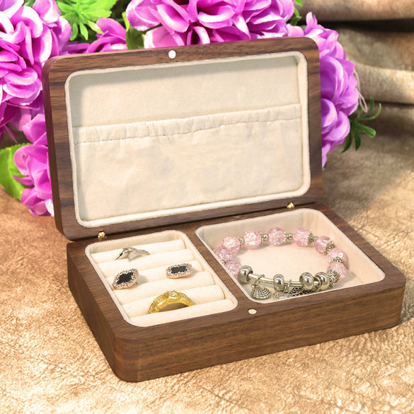 Wooden Jewelry Storage Box For Rings Bracelets Earrings Necklaces Black Walnut