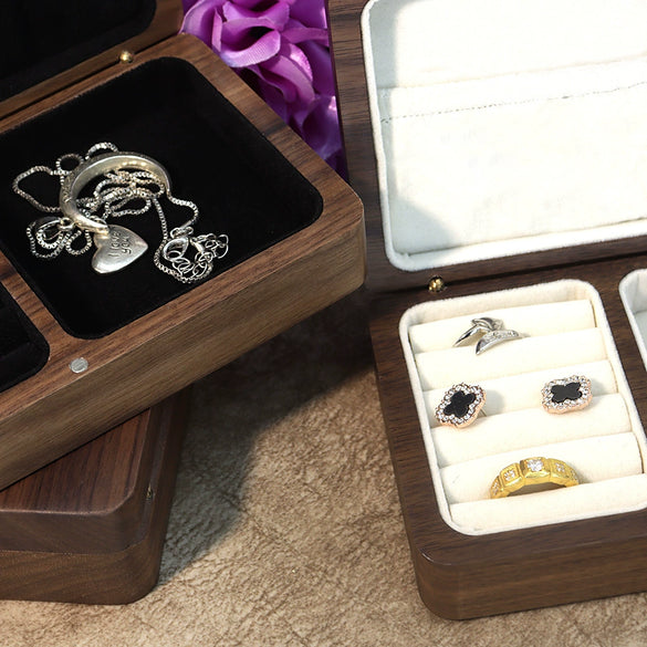 Wooden Jewelry Storage Box For Rings Bracelets Earrings Necklaces Black Walnut