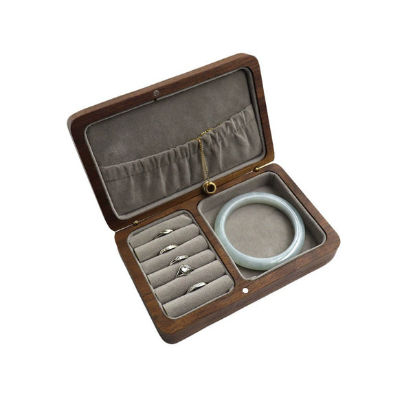Wooden Jewelry Storage Box For Rings Bracelets Earrings Necklaces Black Walnut