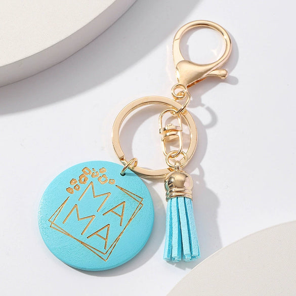 Wooden Keychain Modern Art Letter Tassel Car Key Case Pendant