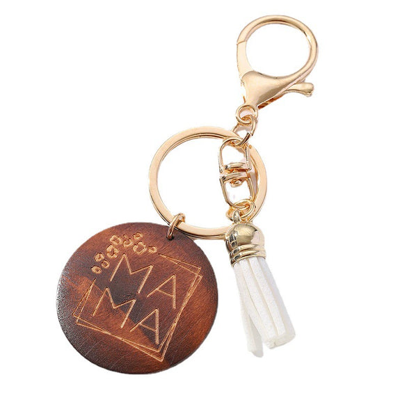 Wooden Keychain Modern Art Letter Tassel Car Key Case Pendant