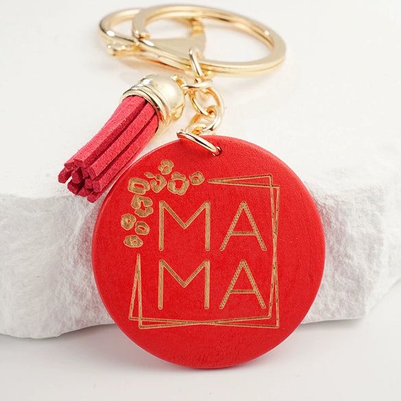 Wooden Keychain Modern Art Letter Tassel Car Key Case Pendant