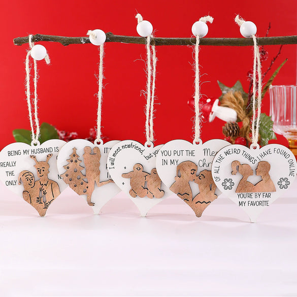Wooden Printed Love Hanging Ornament Pendant Christmas Decoration For Couples And Good Friends
