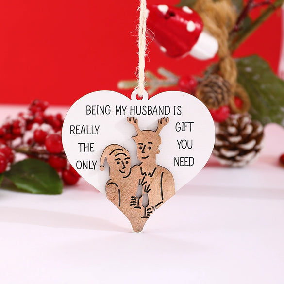 Wooden Printed Love Hanging Ornament Pendant Christmas Decoration For Couples And Good Friends