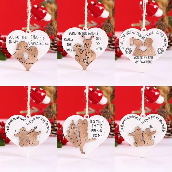 Wooden Printed Love Hanging Ornament Pendant Christmas Decoration For Couples And Good Friends