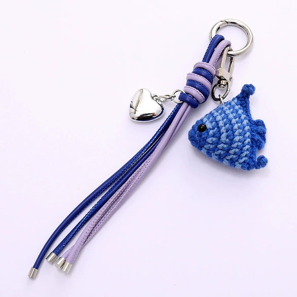 Wool Crocheted Little Fish Mobile Phone Pendant And Bag Decoration Hanging Chain Purely Handmade Jewelry With Marine Life Pattern