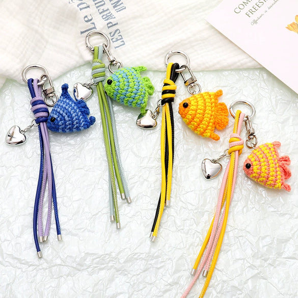 Wool Crocheted Little Fish Mobile Phone Pendant And Bag Decoration Hanging Chain Purely Handmade Jewelry With Marine Life Pattern