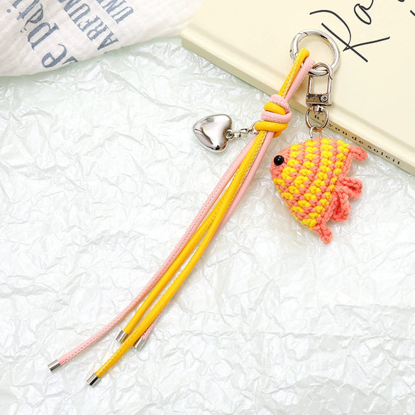 Wool Crocheted Little Fish Mobile Phone Pendant And Bag Decoration Hanging Chain Purely Handmade Jewelry With Marine Life Pattern