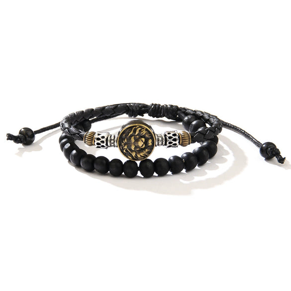 Woven Beaded Alloy Leather Bracelet With Geometric Pattern For Men And Women Electroplated Design