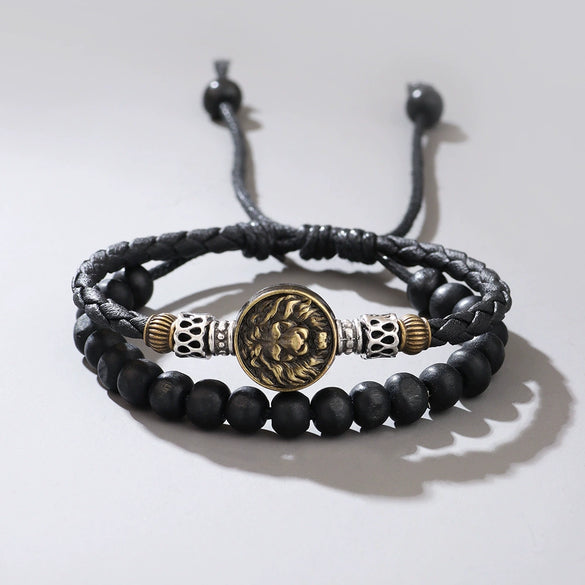Woven Beaded Alloy Leather Bracelet With Geometric Pattern For Men And Women Electroplated Design