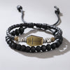 Woven Beaded Alloy Leather Bracelet With Geometric Pattern For Men And Women Electroplated Design