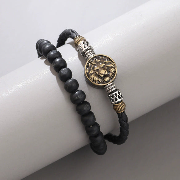 Woven Beaded Alloy Leather Bracelet With Geometric Pattern For Men And Women Electroplated Design