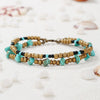 Woven Beaded Anklet With Geometric Turquoise Ccb Pine Stone For Women