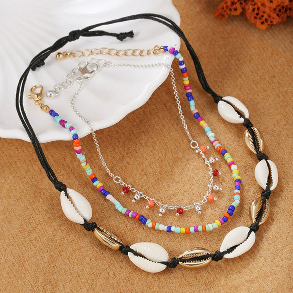 Woven Beaded Anklet With Geometric Turquoise Ccb Pine Stone For Women