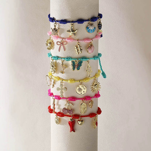 Woven Bracelets Cord Material Shells Turtles Crabs Love Geometric Electroplating Style Women's