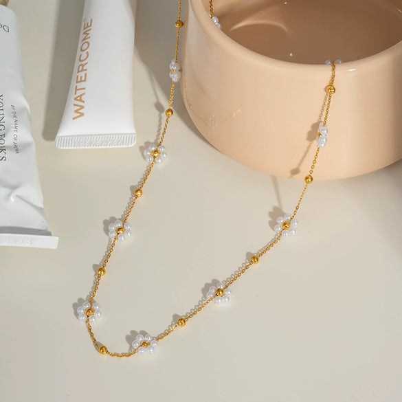 Woven Flower Stainless Steel Necklace Bracelet Suit With Pvd Furnace Vacuum Real Gold Plating Minimalist Style Jewelry
