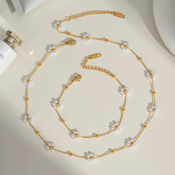 Woven Flower Stainless Steel Necklace Bracelet Suit With Pvd Furnace Vacuum Real Gold Plating Minimalist Style Jewelry