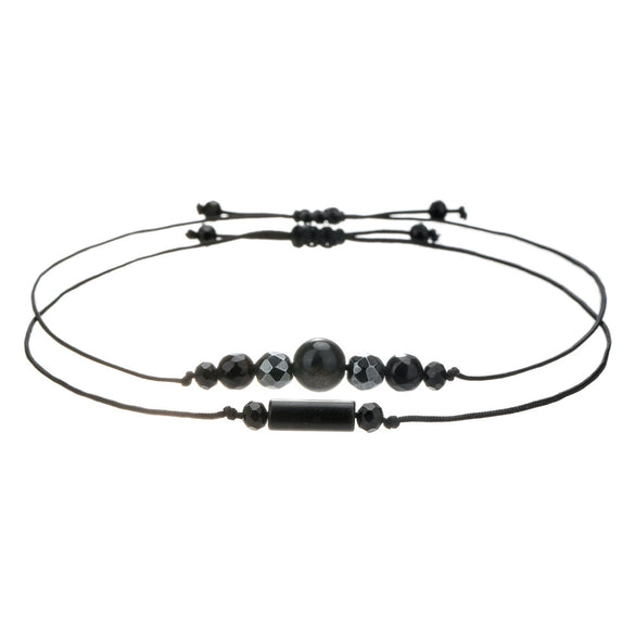 Woven Handmade Beaded Stone Bracelet With Cylindrical Amethyst Tiger Eye Rose Quartz Black Gallstone Black Agate For Couple Friendship