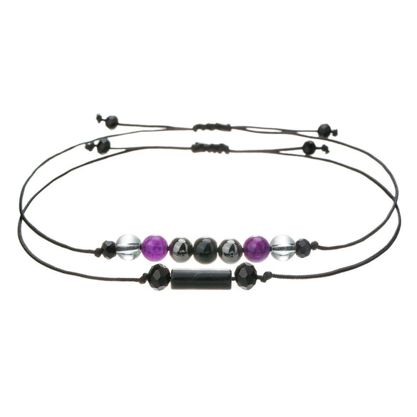 Woven Handmade Beaded Stone Bracelet With Cylindrical Amethyst Tiger Eye Rose Quartz Black Gallstone Black Agate For Couple Friendship