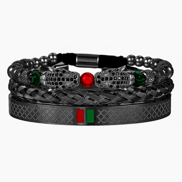 Woven Stainless Steel Copper Stone Geometric Leopard Head Electroplated Unisex Bracelet