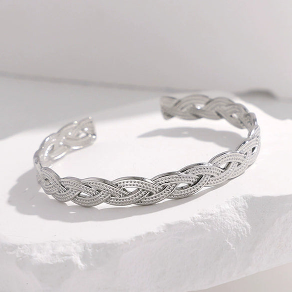 Woven Titanium Steel And Stainless Steel Open Bracelet For Women With Electroplating Treatment Joker Inspired Jewelry Wholesale