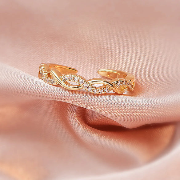 Woven Twisted Opening Micro Inlaid Zircon Adjustable Copper Ring