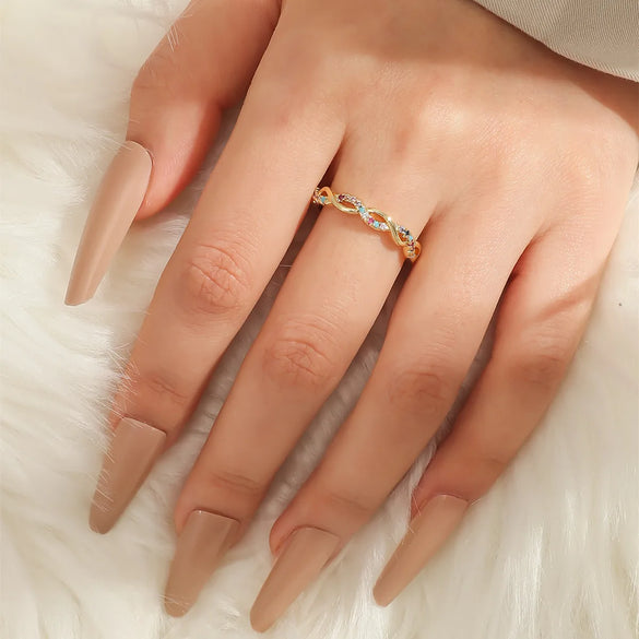 Woven Twisted Opening Micro Inlaid Zircon Adjustable Copper Ring