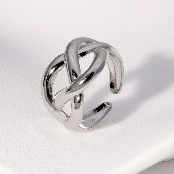Woven Winding Cross Stainless Steel Ring With Electroplating Geometric Design Simple Cold Style Open Ring For Women