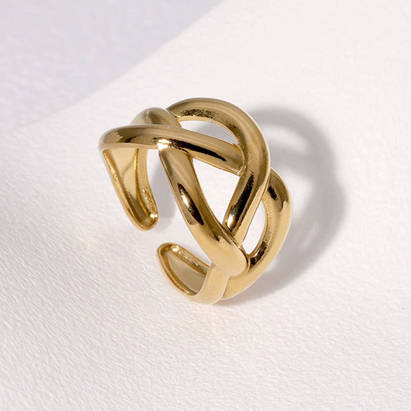Woven Winding Cross Stainless Steel Ring With Electroplating Geometric Design Simple Cold Style Open Ring For Women