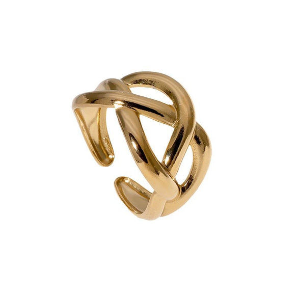 Woven Winding Cross Stainless Steel Ring With Electroplating Geometric Design Simple Cold Style Open Ring For Women