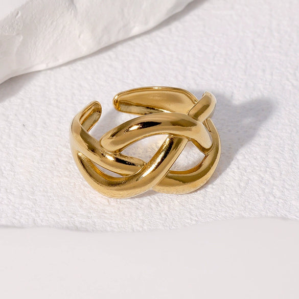 Woven Winding Cross Stainless Steel Ring With Electroplating Geometric Design Simple Cold Style Open Ring For Women